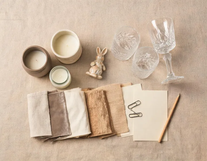Gift guide categories laid out on a home table