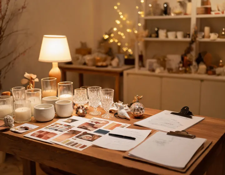 Gift advisor reviewing home product samples